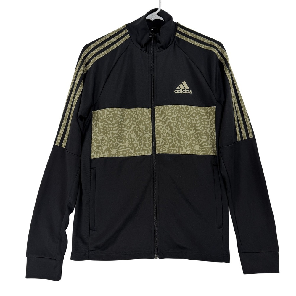 Adidas Track Jacket Mens Small Black Animal Print AEROREADY Full Zip Soccer